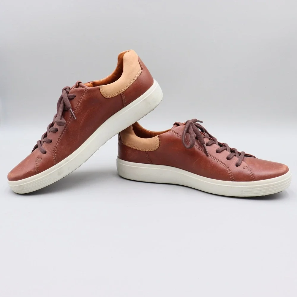 ECCO Soft 7 Mens Street Sneaker Size 12 EU 46 Brown Leather Lace Up Casual Shoes
